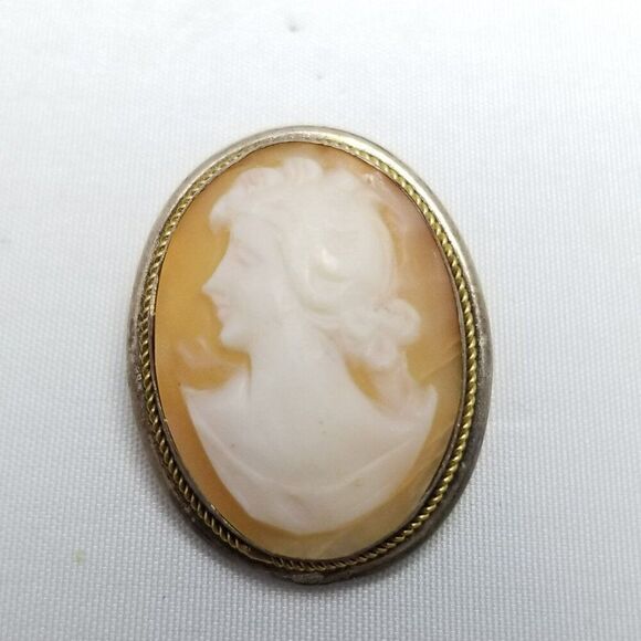 Vintage Carved Shell Cameo Pendant / Brooch Bezel Set 800 Grade Silver Frame - Picture 6 of 7